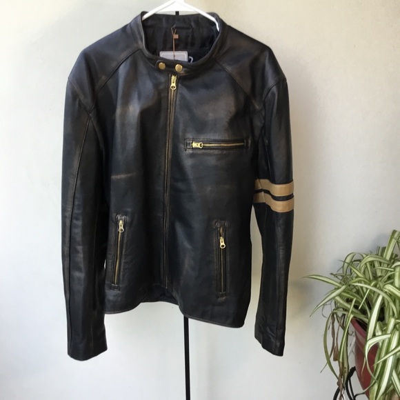 Leather Jacket Men's Dark Brown Cafe Racer size Large Brand NEW from jild - Picture 3 of 16